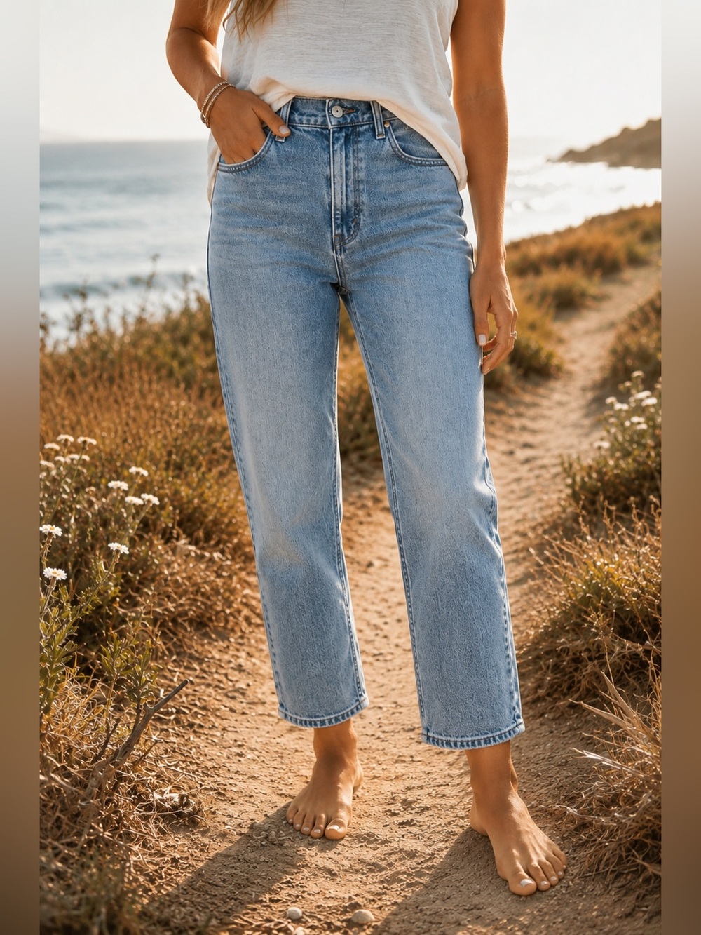 Abercrombie The Ankle Straight Ultra High Rise Jeans Light Wash 28/6